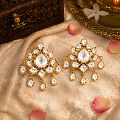 Royal Kundan Cascade 925 Sterling Silver Designer Earrings