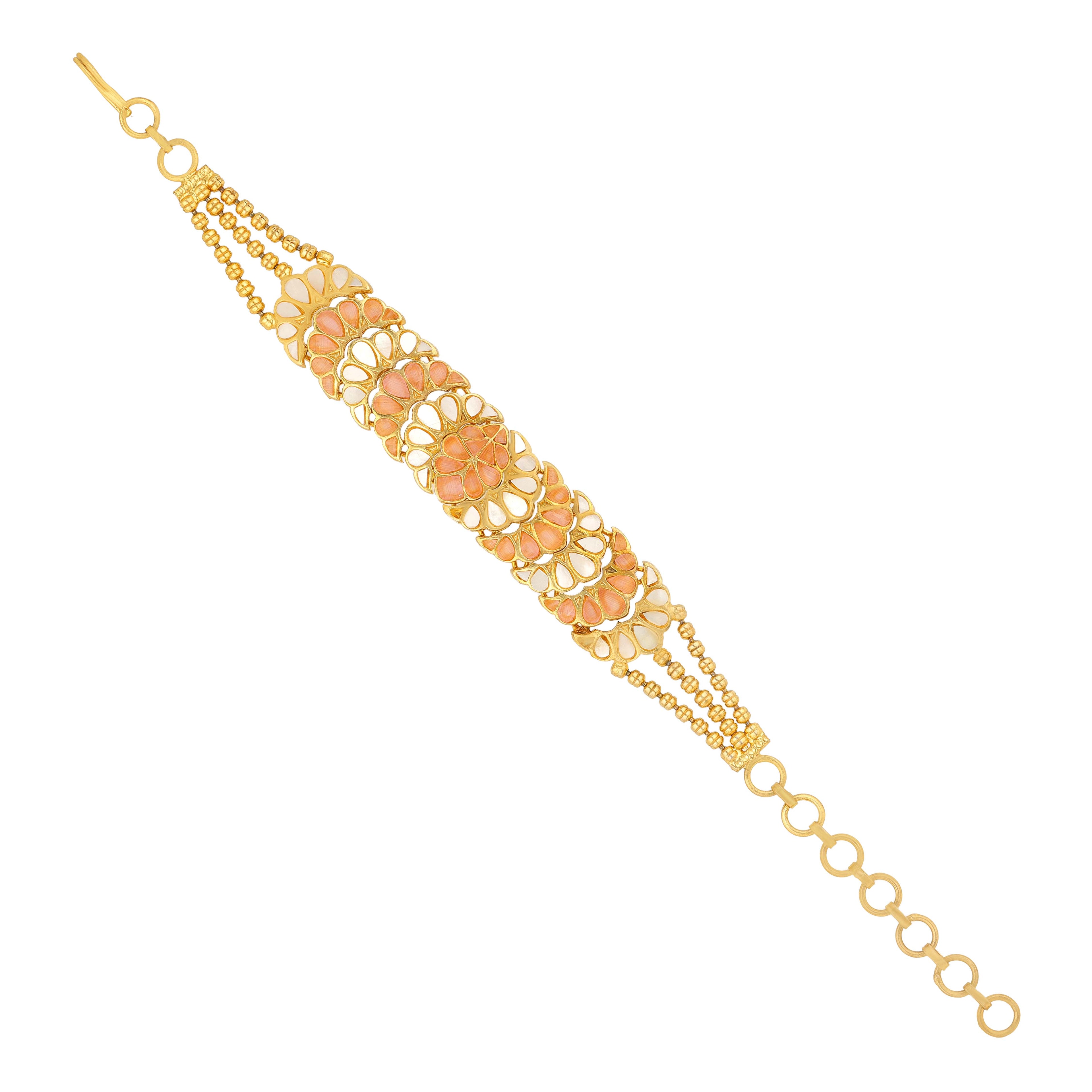 Royal Kundan Meenakari Pastel Pink Gold Plated Bracelet