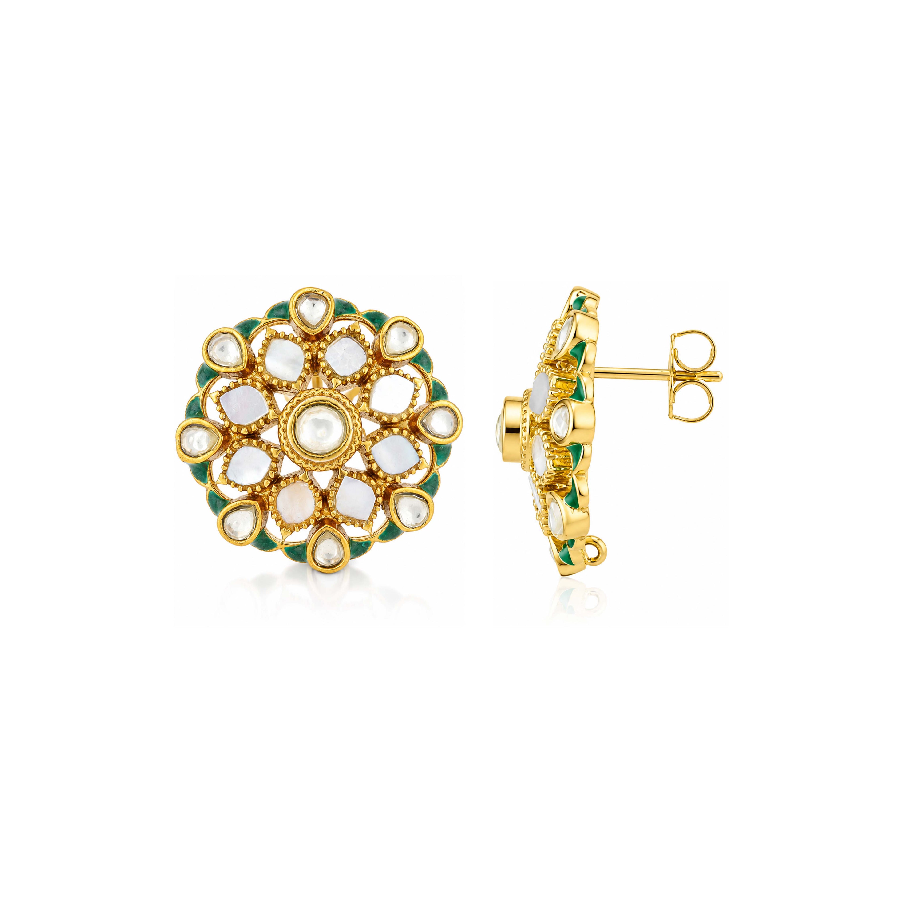 Royal Kundan Silver Floral Stud Earrings