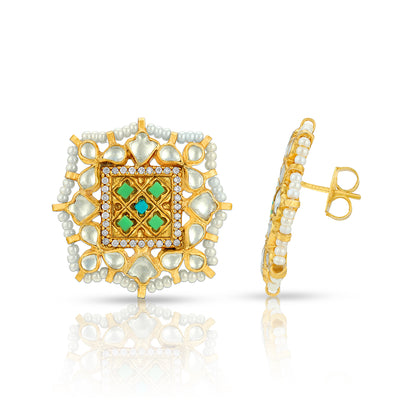 Royal Kundan Square 925 Sterling Silver Earrings