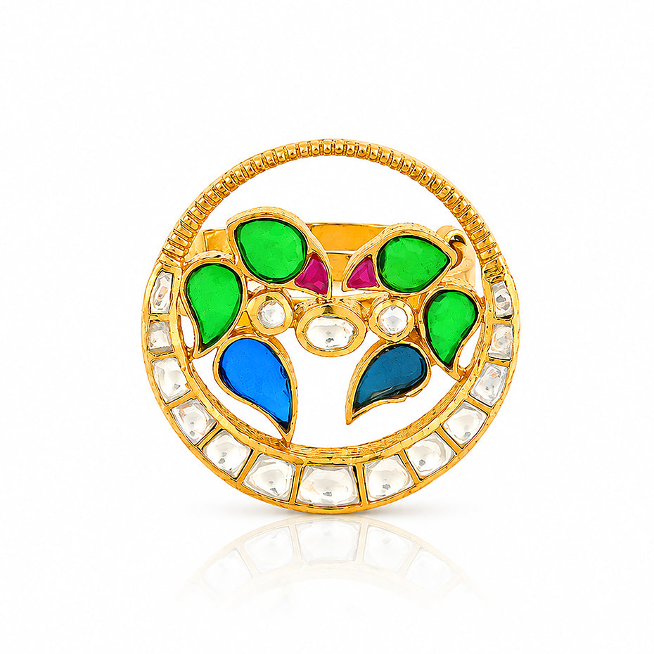 Royal Meenakari Floral 22K Gold Plated Adjustable Cocktail Ring