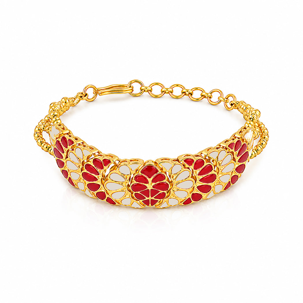 Royal Meenakari Floral Red White Gold Silver Plated Bracelet