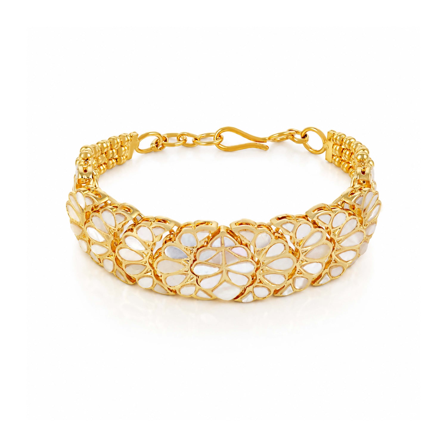Royal Meenakari Floral White Enamel Gold Silver Plated Bracelet