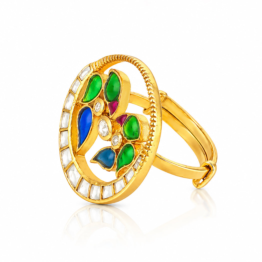Royal Meenakari Floral 22K Gold Plated Adjustable Cocktail Ring
