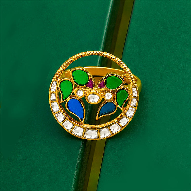 Royal Meenakari Floral 22K Gold Plated Adjustable Cocktail Ring
