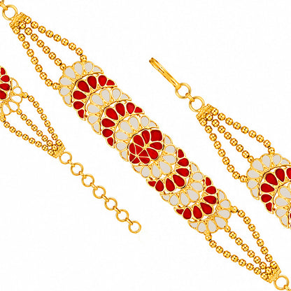 Royal Meenakari Floral Red White Gold Silver Plated Bracelet