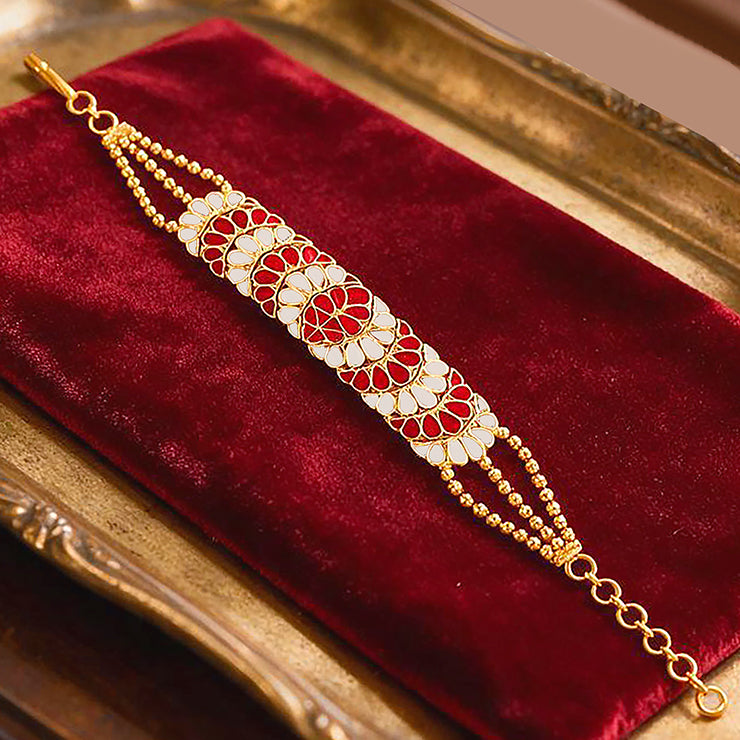 Royal Meenakari Floral Red White Gold Silver Plated Bracelet