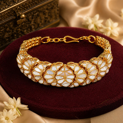 Royal Meenakari Floral White Enamel Gold Silver Plated Bracelet