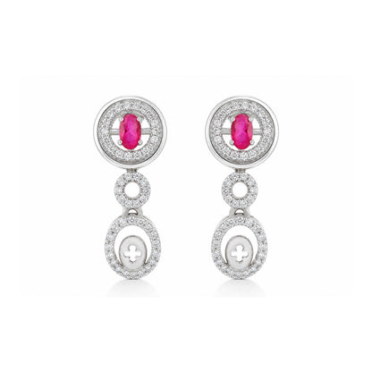 Royal Oval Pink Gemstone Halo Silver Drop Earrings