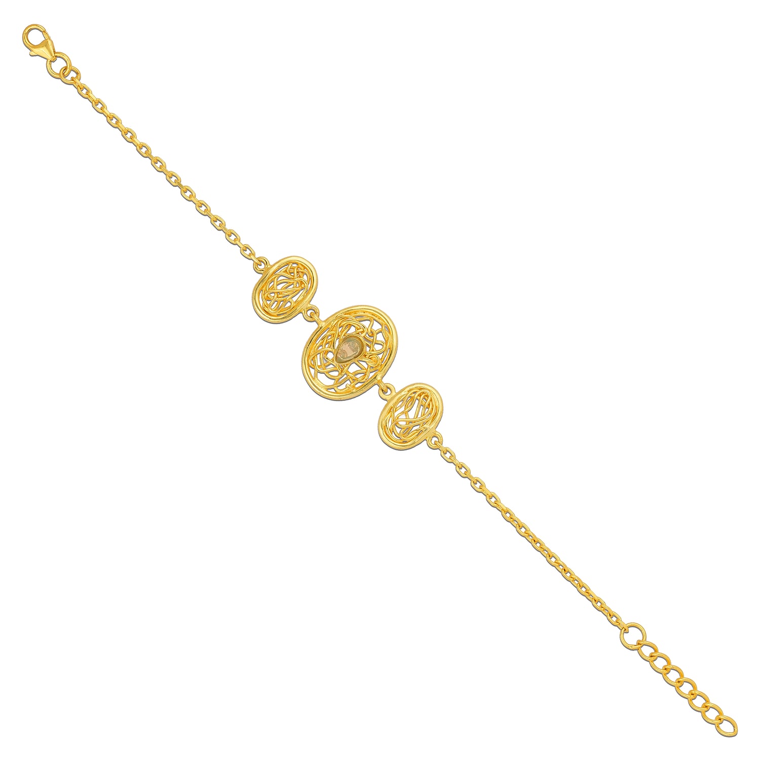 Royal Oval Gold Plated 925 Sterling Silver Statement Bracelet