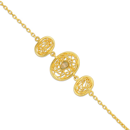Royal Oval Gold Plated 925 Sterling Silver Statement Bracelet