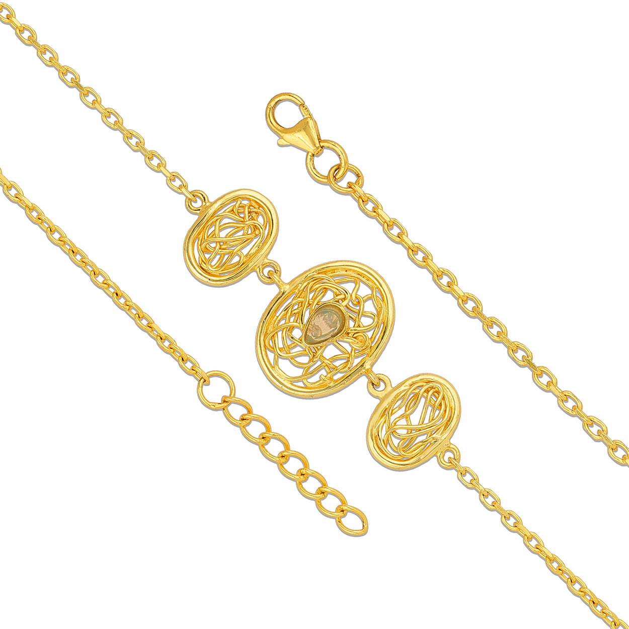 Royal Oval Gold Plated 925 Sterling Silver Statement Bracelet