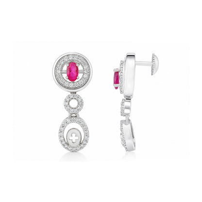 Royal Oval Pink Gemstone Halo Silver Drop Earrings