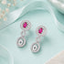 Royal Oval Pink Gemstone Halo Silver Drop Earrings