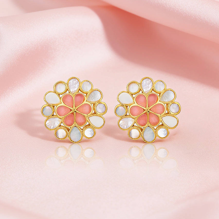 Royal Peach Pearl 925 Sterling Silver Stud Earrings