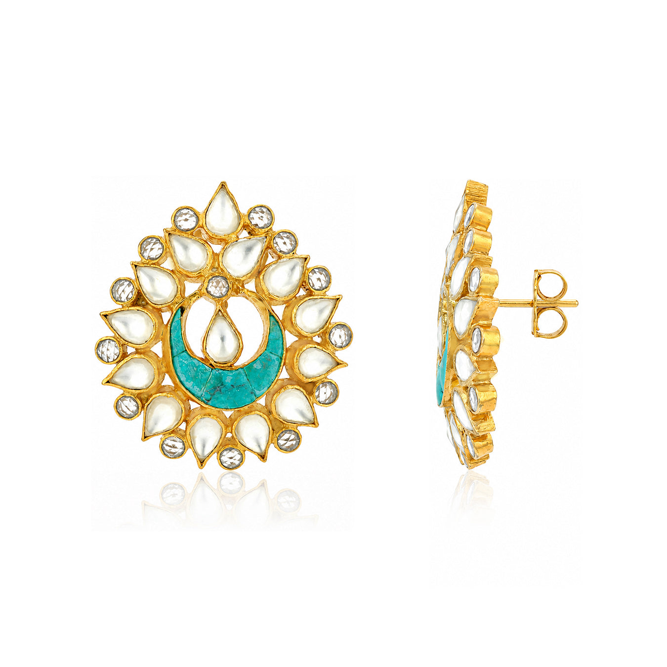 Royal Pearl Gold Blue Crescent 925 Sterling Silver Earring