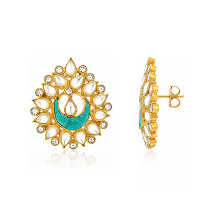 Royal Pearl Gold Blue Crescent 925 Sterling Silver Earring