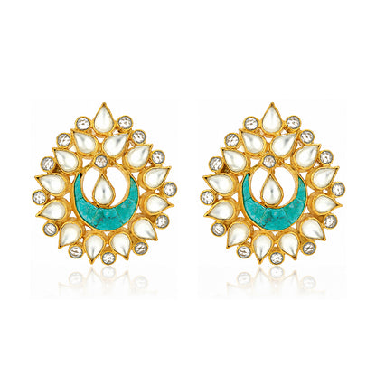 Royal Pearl Gold Blue Crescent 925 Sterling Silver Earring