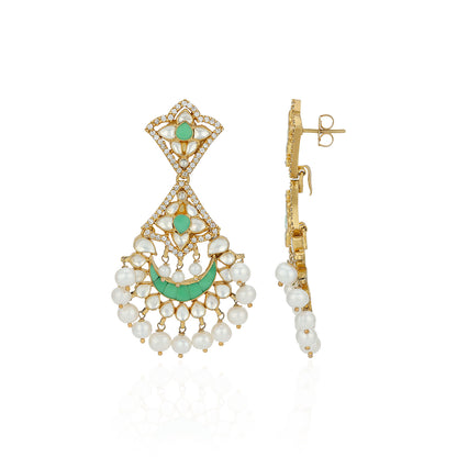 Royal Pearl 925 Sterling Silver Kundan Chandbali Earrings
