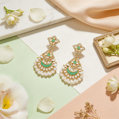 Royal Pearl 925 Sterling Silver Kundan Chandbali Earrings