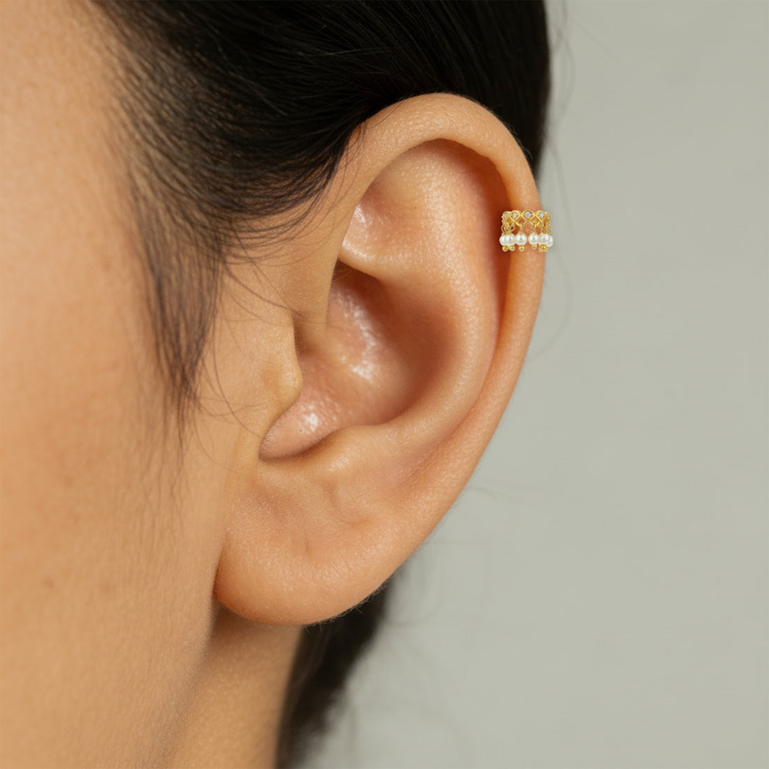 Royal Pearl Drop Sparkle 925 Sterling Silver Cuff Earrings