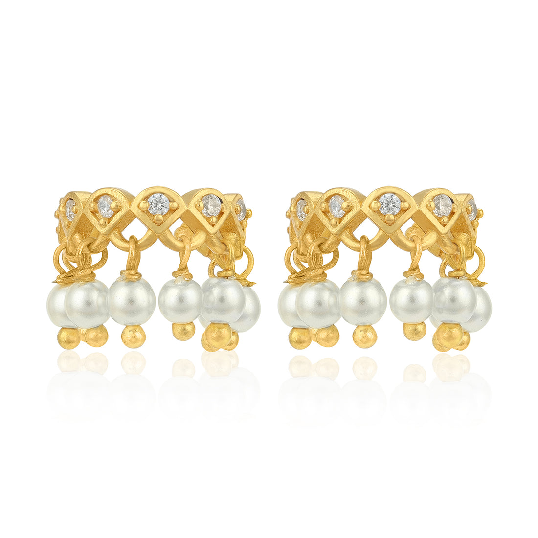 Royal Pearl Drop Sparkle 925 Sterling Silver Cuff Earrings for Women