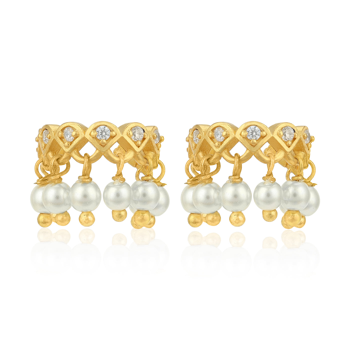 Royal Pearl Drop Sparkle 925 Sterling Silver Cuff Earrings for Women