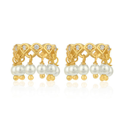 Royal Pearl Drop Sparkle 925 Sterling Silver Cuff Earrings for Women