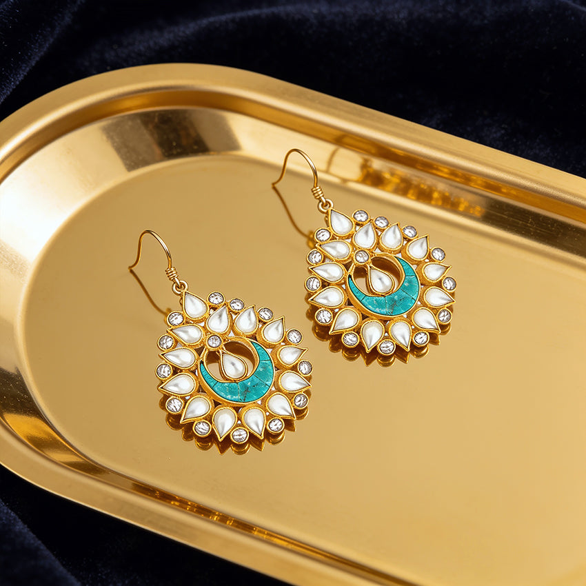Royal Pearl Gold Blue Crescent 925 Sterling Silver Earring