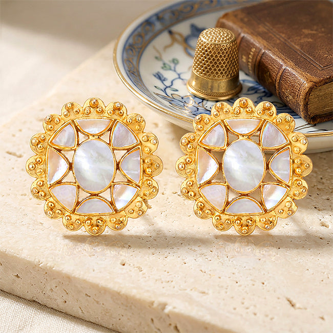 Royal Pearl Gold Rosette 925 Sterling Silver Earrings