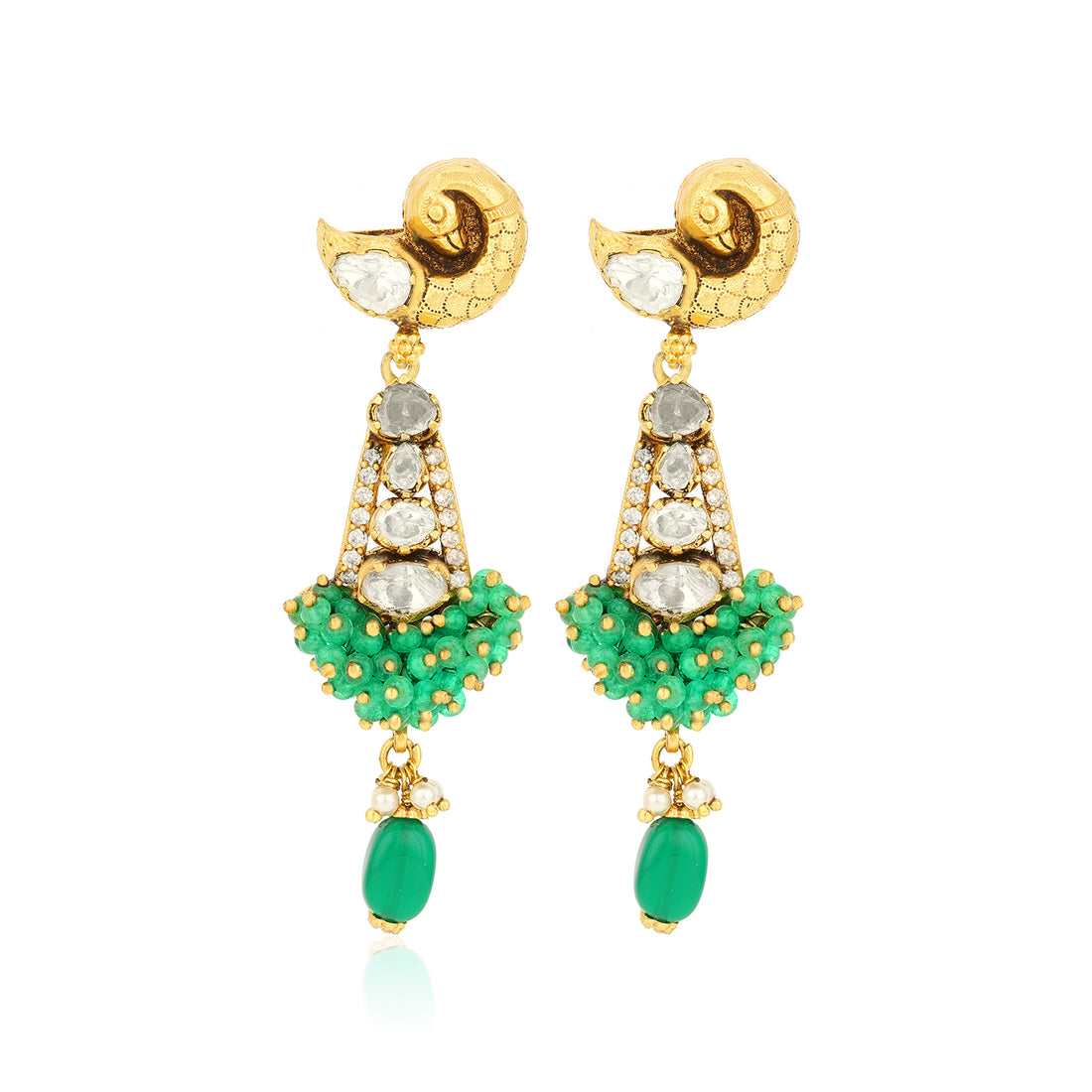 Royal Polki Green Cascade 925 Sterling Silver Green Drop Earring for Women