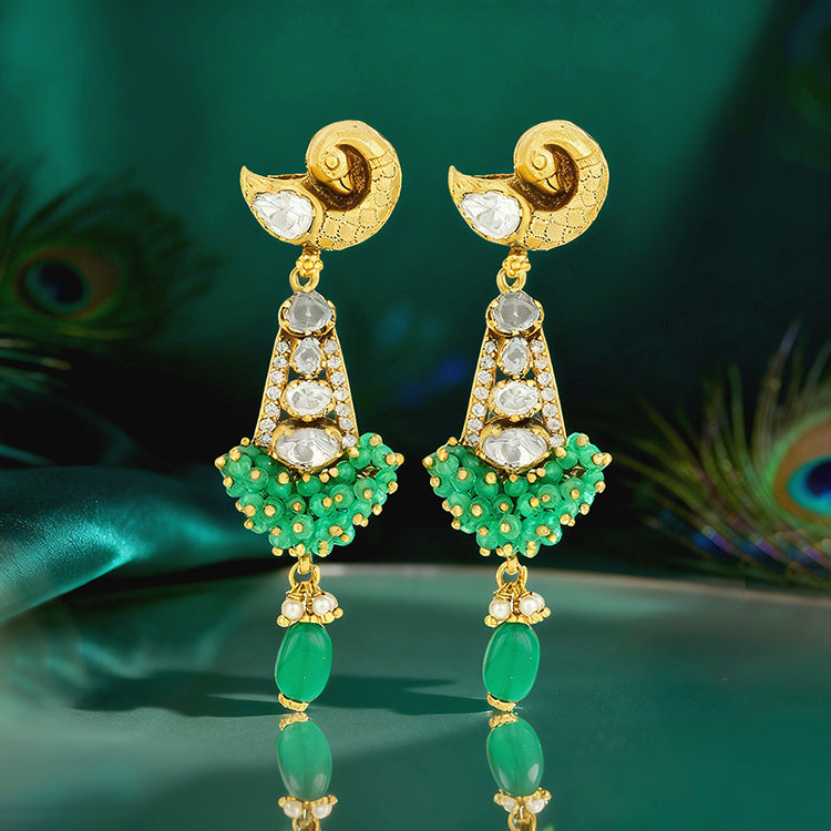 Royal Polki Green Cascade 925 Sterling Silver Green Drop Earring for Women