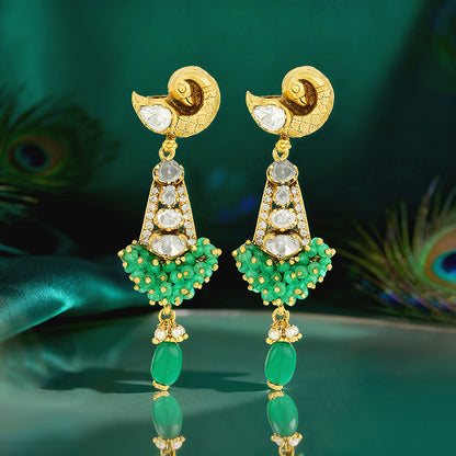 Royal Polki Green Cascade 925 Sterling Silver Green Drop Earring for Women
