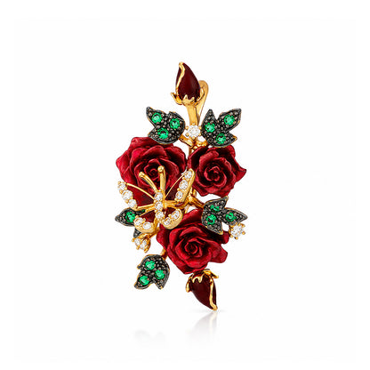 Royal Rose Bouquet 925 Sterling Silver Elegant Pendant