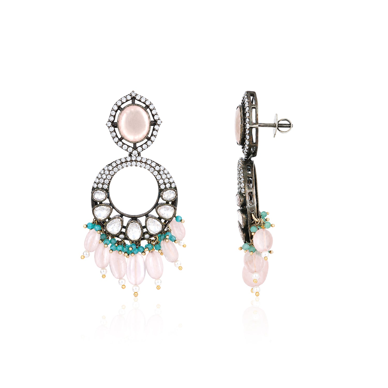 Royal Rose Quartz 925 Sterling Silver Statement Earrings