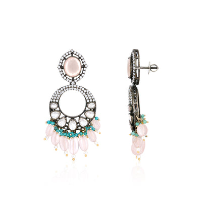 Royal Rose Quartz 925 Sterling Silver Statement Earrings