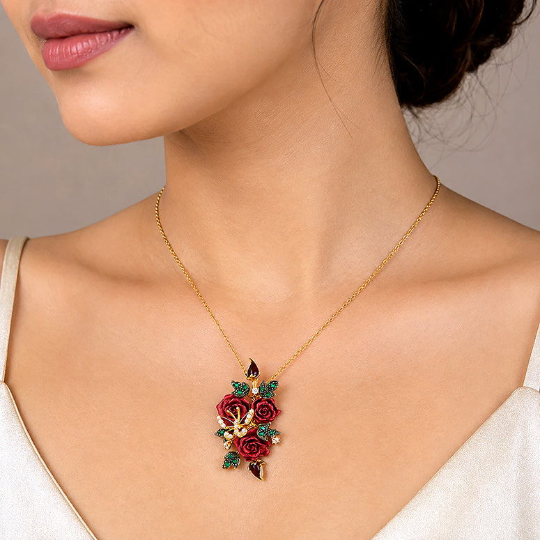 Royal Rose Bouquet 925 Sterling Silver Elegant Pendant