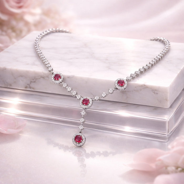 Royal Ruby Drop 925 Sterling Silver Necklace for Women