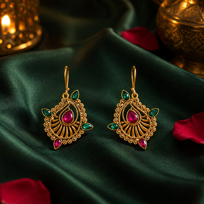 Royal Ruby Peacock Emerald 925 Sterling Silver Earrings
