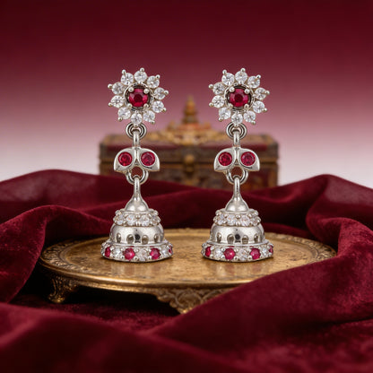 Royal Ruby Sparkle 925 Sterling Silver Jhumkha for women