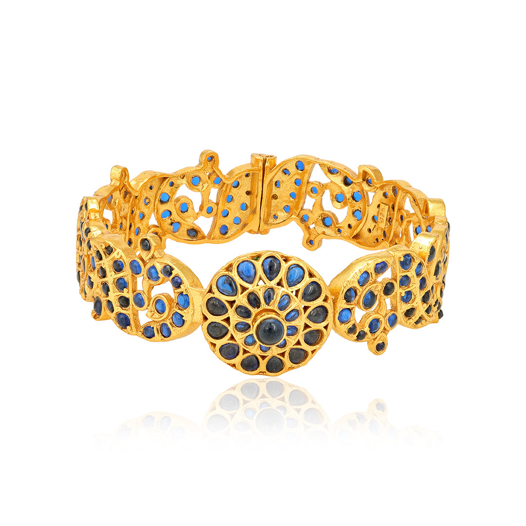 Royal Sapphire Sterling Silver Gold Plated Kada