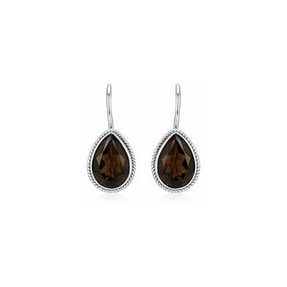 Royal Smoky Teardrop Silver Statement Earrings