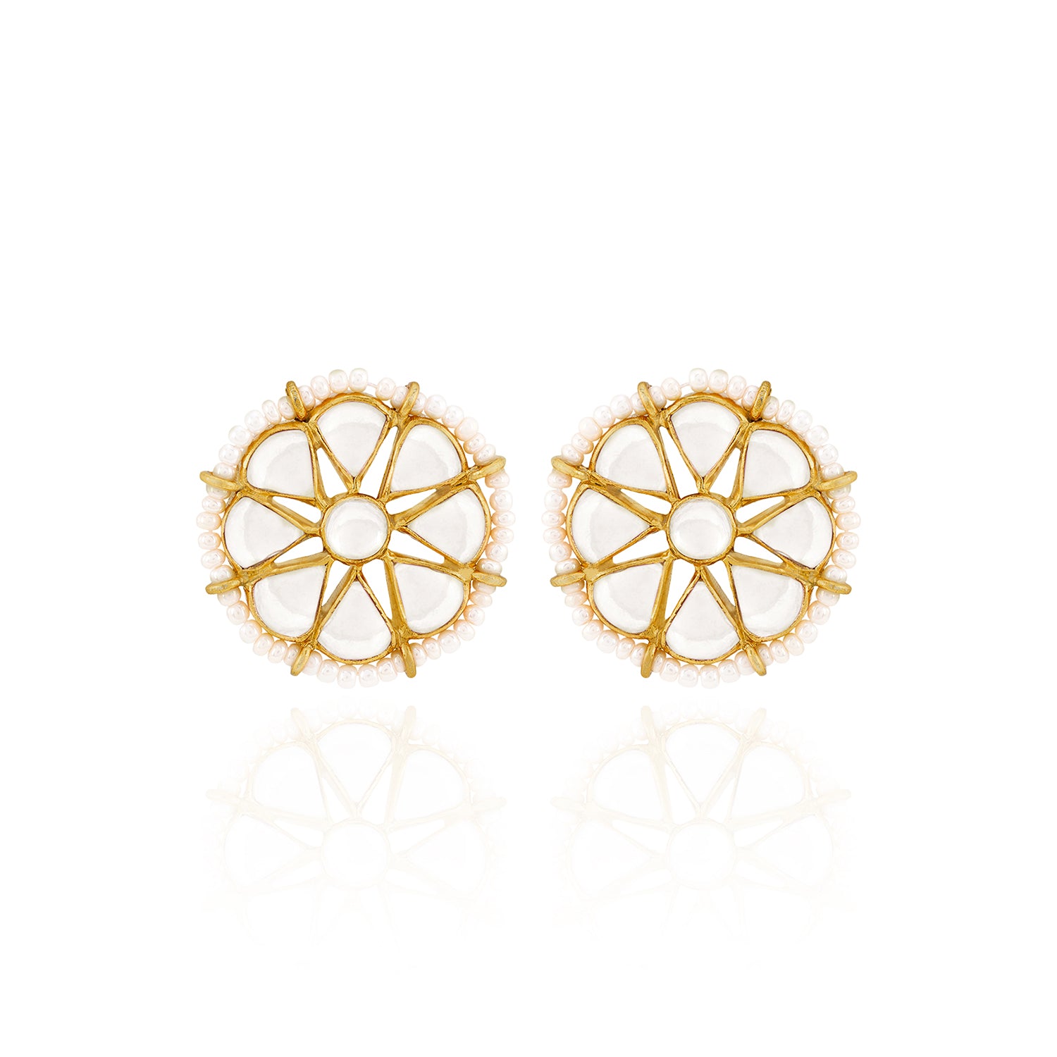 Royal Sunburst Kundan 925 Sterling Silver Pearl Earrings