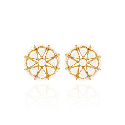 Royal Sunburst Kundan 925 Sterling Silver Pearl Earrings