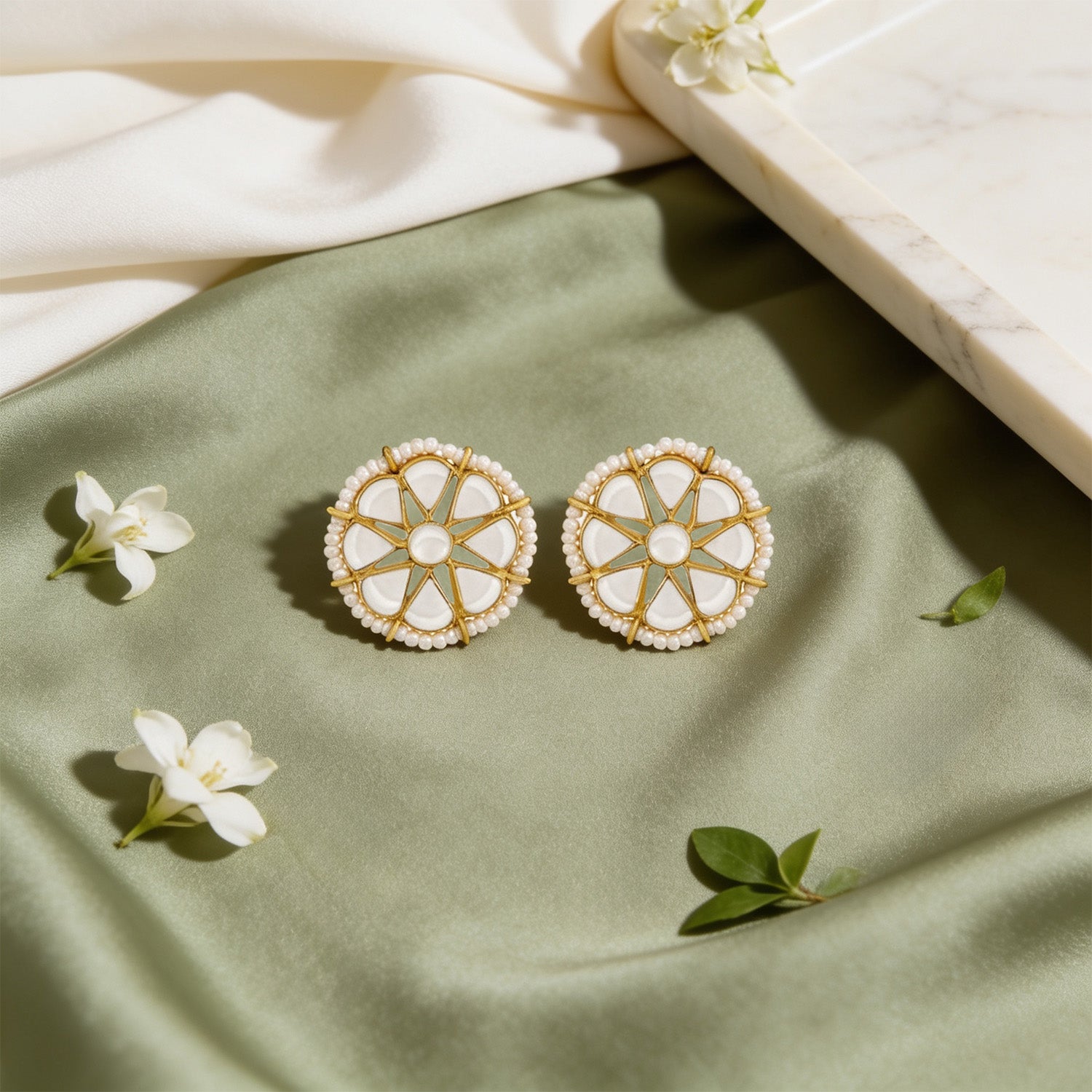 Royal Sunburst Kundan 925 Sterling Silver Pearl Earrings