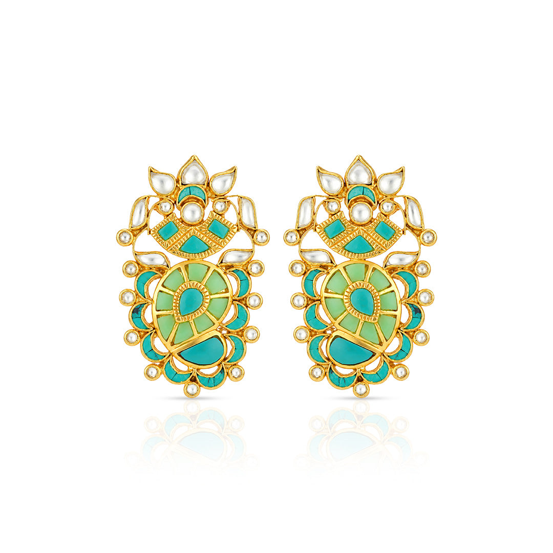 Royal Turquoise Blossom Pearl Ornate Designer Earring