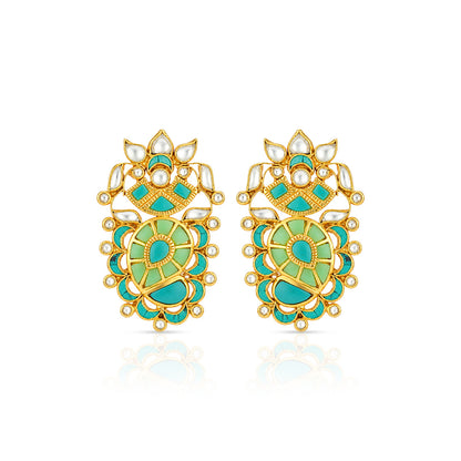 Royal Turquoise Blossom Pearl Ornate Designer Earring
