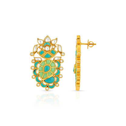 Royal Turquoise Blossom Pearl Ornate Designer Earring