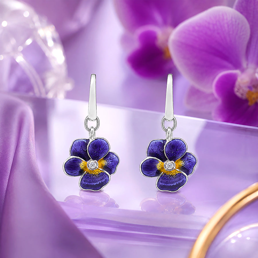 Royal Violet Pansy 925 Sterling Silver Earrings for Women