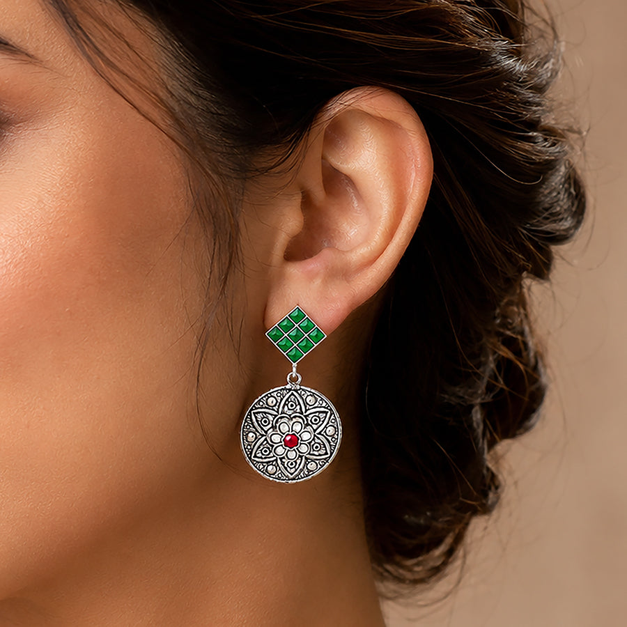 Ruby Bloom Medallion 925 Sterling Silver Earring